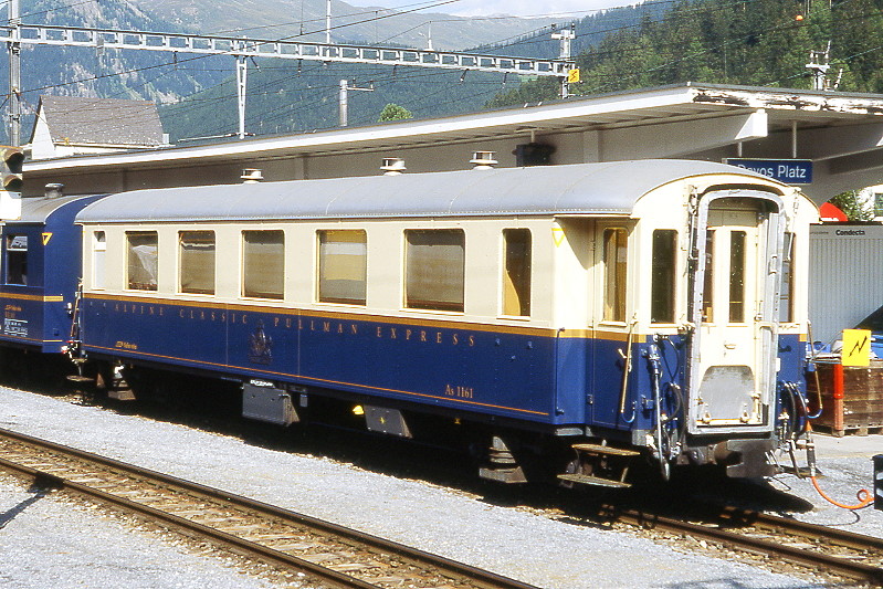 RhB - As 1161 am 21.08.2008 in Davos Platz - Historischer 1.Klasse Salonwagen 4-achsig - �bernahme 12.01.1929 - SIG - Fahrzeuggewicht 24,10t - Sitzpl�tze 24 - L�P 16,44m - zul�ssige Geschwindigkeit 90 km/h - �1=07.02.2008 - Lebenslauf: ex A4� 61 - 1956 A4� 1161 - 1964 A 1161 1985 As 1161
