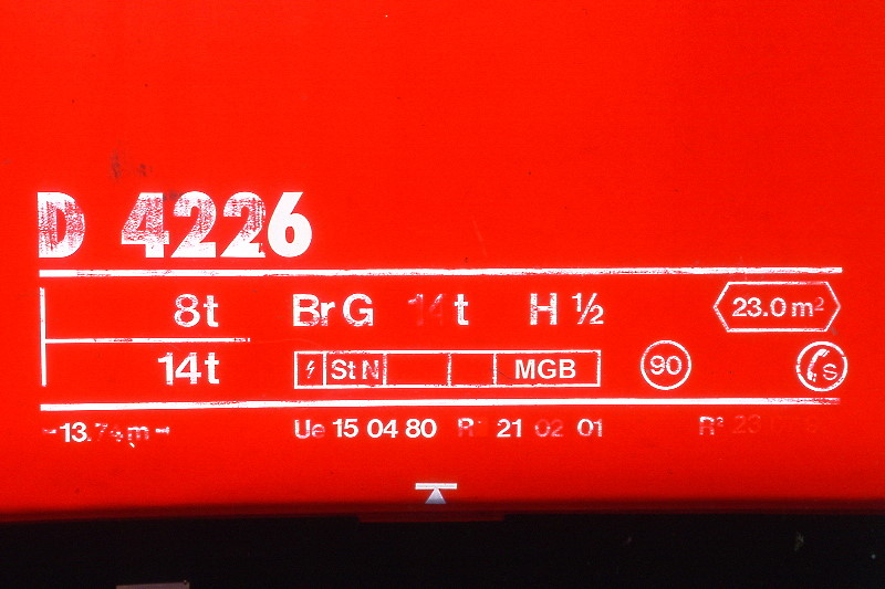 RhB - D 4226 - Gep�ckwagen am 27.08.2008 in Scuol - �bernahme 15.04.1980 - SWS/SWP - Anschriftenfeld
