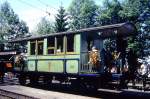 BC Museumsbahn - ex TN C4 121 am 31.05.1993 in Depot Chaulin - Tramanhänger 4-achsig mit 2 offenen Plattformen - Baujahr 1892 - Basel - Gewicht 7,40t - Sitzplätze 15 - LüP 9,10 -