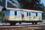 RhB - D� 4029 - Velowagen am 07.06.1992 in Felsberg - Baujahr 1911 - SWS - Fahrzeuggewicht 9,00t - Zuladung 10,00t - L�P 10,69m - zul�ssige Geschwindigkeit 65 km/h.