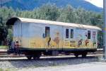 RhB - D� 4029 - Velowagen am 07.06.1992 in Felsberg - Baujahr 1911 - SWS - Fahrzeuggewicht 9,00t - Zuladung 10,00t - L�P 10,69m - zul�ssige Geschwindigkeit 65 km/h.
