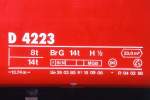 RhB - D 4223 - Gep�ckwagen am 27.08.2008 in Scuol - �bernahme 26.03.1980 - SWS/SWP - Anschriftenfeld  