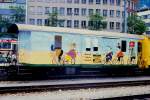 RhB - D� 4029 - Velowagen am 20.05.1989 in Chur - Baujahr 1911 - SWS - Fahrzeuggewicht 9,00t - Zuladung 10,00t - L�P 10,69m - zul�ssige Geschwindigkeit 65 km/h.