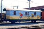 RhB - D� 4029 - Velowagen am 30.09.1990 in Samedan - Baujahr 1911 - SWS - Fahrzeuggewicht 9,00t - Zuladung 10,00t - L�P 10,69m - zul�ssige Geschwindigkeit 65 km/h.