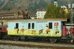 RhB - D� 4029 - Velowagen am 03.10.1990 in Samedan - Baujahr 1911 - SWS - Fahrzeuggewicht 9,00t - Zuladung 10,00t - L�P 10,69m - zul�ssige Geschwindigkeit 65 km/h.