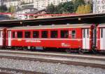RhB - B 2308 am 13.10.2008 in St.Moritz - 2.Klasse Einheitspersonenwagen (Typ I) verk�rzte Bauart f�r Bernina-Bahn - Ubernahme 30.08.1968 - FFA/SWP - Fahrzeuggewicht 14,00t - Sitzpl�tze 50 - L�P