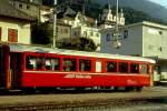 RhB - B 2114 am 24.08.1997 in Disentis - 2.Klasse Leichtstahlwagen, geeignet f�r Krankentransporte der Armee - �bernahme 17.03.1913 - SIG - Fahrzeuggewicht 19,10t - Sitzpl�tze 64, Stehpl�tze 20 - L�P