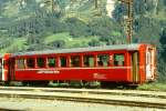 RhB - B 2114 am 27.08.1997 in Disentis - 2.Klasse Leichtstahlwagen, geeignet f�r Krankentransporte der Armee - �bernahme 17.03.1913 - SIG - Fahrzeuggewicht 19,10t - Sitzpl�tze 64, Stehpl�tze 20 - L�P