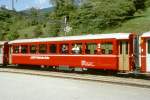 RhB - B 2114 am 27.08.1998 in Filisur - 2.Klasse Leichtstahlwagen, geeignet f�r Krankentransporte der Armee - �bernahme 17.03.1913 - SIG - Fahrzeuggewicht 19,10t - Sitzpl�tze 64, Stehpl�tze 20 - L�P
