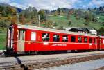 RhB - B 2445 am 17.10.1998 in K�blis - 2.Klasse Einheitspersonenwagen (Typ II) - �bernahme 01.04.1980 - FFA/SWP - Fahrzeuggewicht 15,00t - Sitzpl�tze 52 - L�P 18,50m - zul�ssige Geschwindigkeit 90