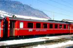 RhB - B 2449 am 30.01.1998 in Landquart - 2.Klasse Einheitspersonenwagen (Typ II) - �bernahme 14.11.1980 - FFA/SWP - Fahrzeuggewicht 15,00t - Sitzpl�tze 52 - L�P 18,50m - zul�ssige Geschwindigkeit 90