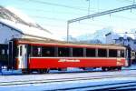 RhB - B 2462 am 07.02.1997 in Samedan - 2.Klasse verk�rzter Einheitspersonenwagen (Typ III) f�r Bernin-Express mit braunen Fensterband  - �bernahme: 02.06.1983 - FFA/SWP - Fahrzeuggewicht 16,00t -