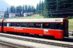RhB - B 2491 am 07.09.1995 in Pontresina - 2.Klasse verk�rzter Einheitspersonenwagen (Typ IV) f�r Bernin-Express mit braunen Fensterband  - �bernahme 29.09.1992 - SWA - Fahrzeuggewicht 17,00t -