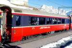 RhB - B 2491 am 03.09.1998 in Alp Gr�m - 2.Klasse verk�rzter Einheitspersonenwagen (Typ IV) f�r Bernin-Express mit braunen Fensterband  - �bernahme 29.09.1992 - SWA - Fahrzeuggewicht 17,00t -