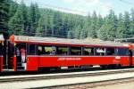 RhB - B 2496 am 07.09.1994 in Pontresina - 2.Klasse verk�rzter Einheitspersonenwagen (Typ IV) f�r Bernin-Express mit braunen Fensterband  - �bernahme 04.12.1992 - SWA - Fahrzeuggewicht 17,00t -