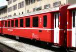 RhB - B 2380 am 25.07.2010 in St.Moritz - 2.Klasse Einheitspersonenwagen (Typ 2) - �bernahme 19.10.1976 - FFA/SWP - Fahrzeuggewicht 16,00t - Sitzpl�tze 52 - L�P 18,50m - zul�ssige Geschwindigkeit 90