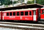 RhB - B 2455 am 26.07.2010 in St.Moritz - 2.Klasse verk�rzter Einheitspersonenwagen (Typ II) f�r Berninabahn  - �bernahme 11.08.1972 - FFA/SWP - Fahrzeuggewicht 14,00t - Sitzpl�tze 50 - L�P 14,90m -