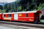RhB - Z 13091 am 03.09.1996 in Filisur - Postwagen 4-achsig mit 1 offenen Plattform - �bernahme: 09.12.1966 - SWS - Fahrzeuggewicht 15,50t - Zuladung 9,00t - L�P 16,87m - zul�ssibe Geschwindigkeit =