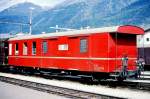 RhB - Z 77 am 30.05.1992 in Samedan - Baujahr 1959 - SWS - Fahrzeuggewicht 17,00t - Ladegewicht 8,00t - L�P 14,41m - zul�ssige Geschwindigkeit 90 km/h - �2=20.03.1980 - Lebenslauf: ex Z4� 77 - 1964 Z�