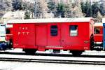 RhB - Z� 12 II am 18.05.1991 in St.Moritz - Baujahr 1965 - RhB/PAG - Fahrzeuggewicht 8,30t - Ladegewicht 5,00t - L�P 8,90m - zul�ssige Geschwindigkeit 60 km/h - �3=20.08.1982  �2=03.05.1988 -