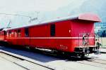 RhB - Z 91 am 19.08.1991 in Untervaz - Postwagen 4-achsig mit 1 offenen Plattform - �bernahme: 09.12.1966 - SWS - Fahrzeuggewicht 15,50t - Zuladung 9,00t - L�P 16,87m - zul�ssibe Geschwindigkeit = 90