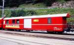 RhB - Z 13092 am 28.08.1996 in Berg�n - Postwagen 4-achsig mit 1 offenen Plattform - �bernahme: 10.12.1966 - SWS - Fahrzeuggewicht 15,50t - Zuladung 9,00t - L�P 16,87m - zul�ssige Geschwindigkeit = 90