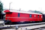 RhB - Z 96 am 06.06.1990 in Chur - Postwagen 4-achsig mit 1 offenen Plattform - �bernahme: 30.10.1969 - SWS - Fahrzeuggewicht 17,00t - Zuladung 9,00t - L�P 16,87m - zul�ssige Geschwindigkeit = 90 km/h