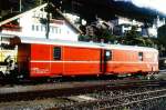 RhB - Z 96 am 30.08.1997 in Disentis - Postwagen 4-achsig mit 1 offenen Plattform - �bernahme: 30.10.1969 - SWS - Fahrzeuggewicht 17,00t - Zuladung 9,00t - L�P 16,87m - zul�ssige Geschwindigkeit = 90